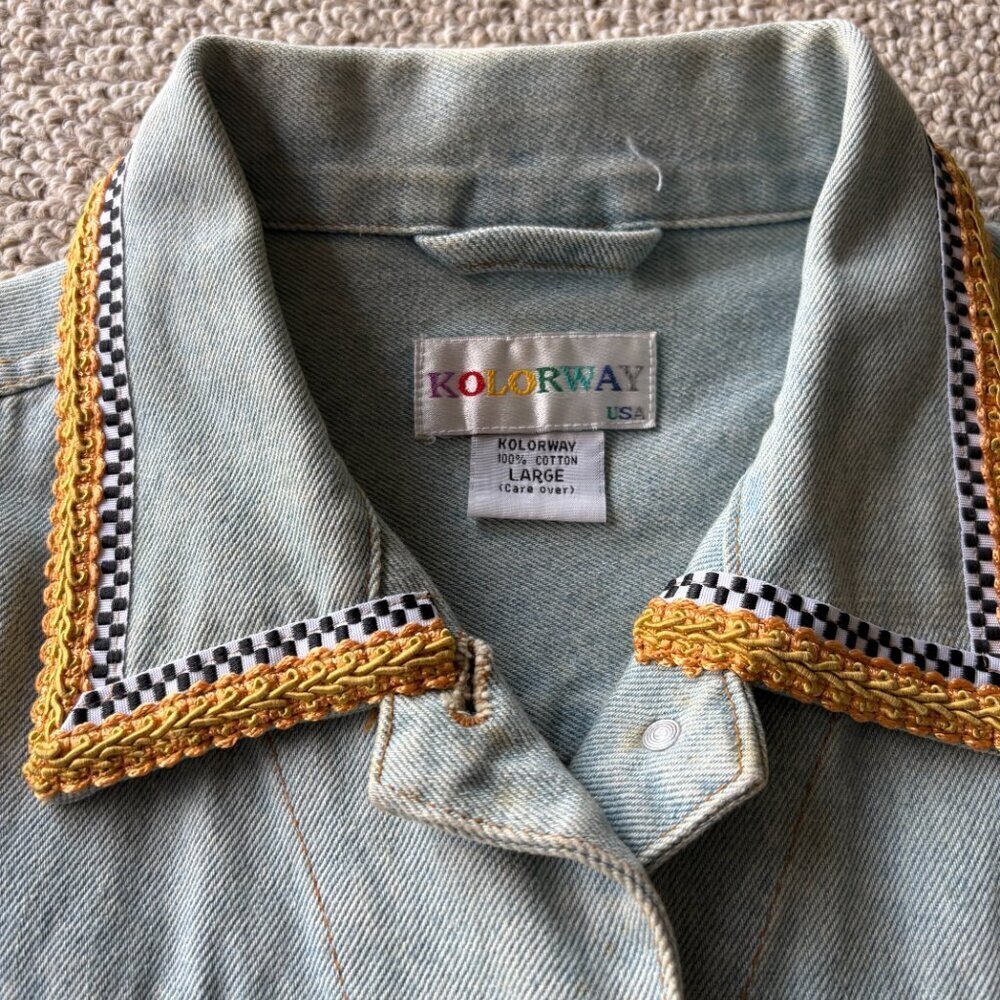 Vintage Kolorway Embellished Denim Jacket Animal Embroidery Boho L Animal Print - Picture 4 of 10